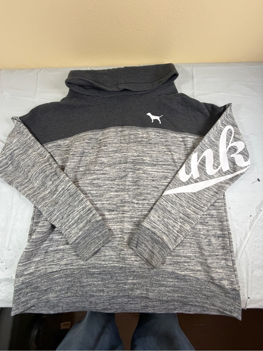 Women's Pink Gray And Black Cowl Neck Hoodie Size Small